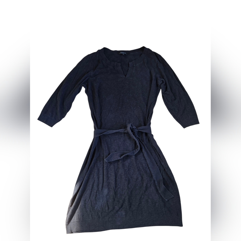 A.P.C. Chevron Pattern Black Swester Dress With Belt Wool Blend Size M EUC